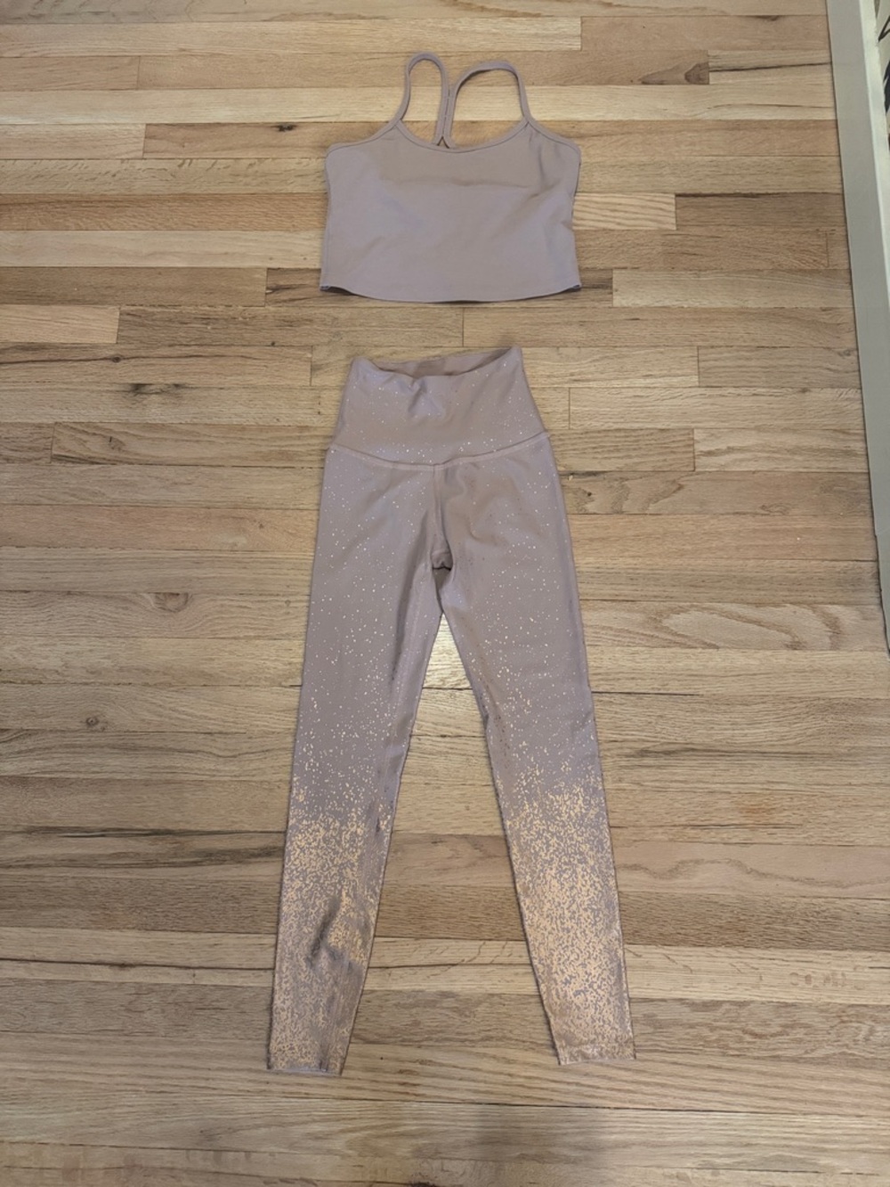 Beyond Yoga High-Rise Leggings Mauve with Rose Gold Sparkle